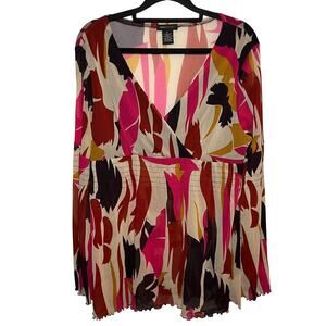 BCBGMaxazria‎ Retro Babydoll Bell Sleeve Blouse Pink Size XL Business Casual Y2K